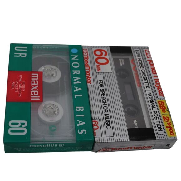Lot of 2 Maxell & Tone Master Blank Audio Cassettes 60-Min Normal Bias Sealed Me - Picture 1 of 3